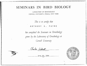 Certificate - Ornithology - Cornell University